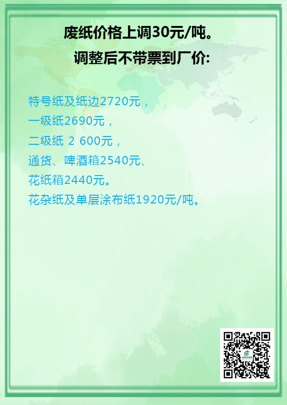 海南贸易网消息，河南太康龙源纸业10月21日起废纸调整(图1)