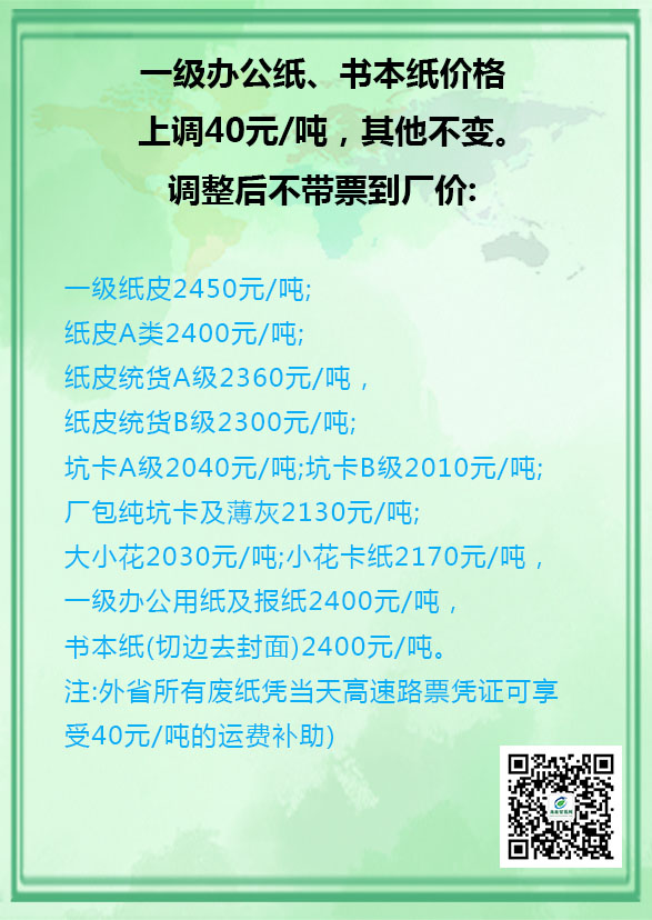 海南贸易网消息，广东东莞金田纸业10月21日起废纸调整(图1)